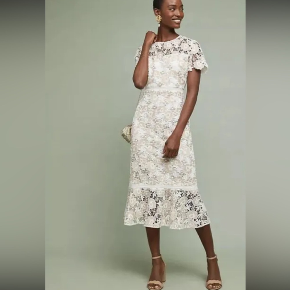 Shoshanna White Lace Midi Dress